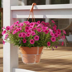 Durable hanging tray withstands indoor and outdoor use.