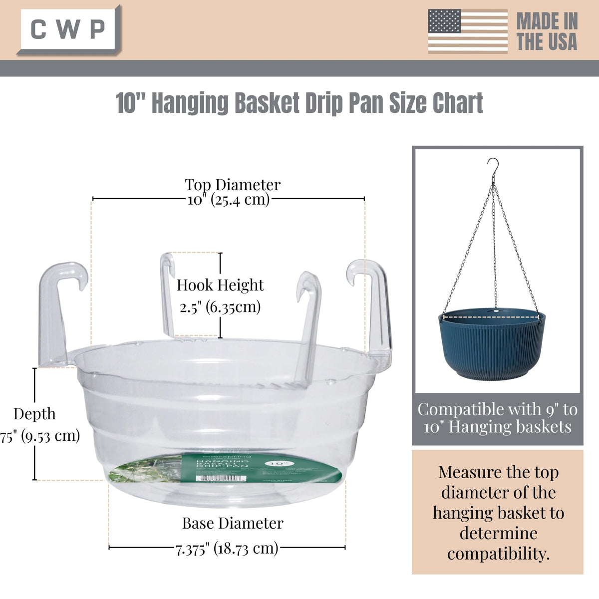 Curtis Wagner Plastics drip pan for hanging baskets, clear round top 10 inches fits multiple baskets