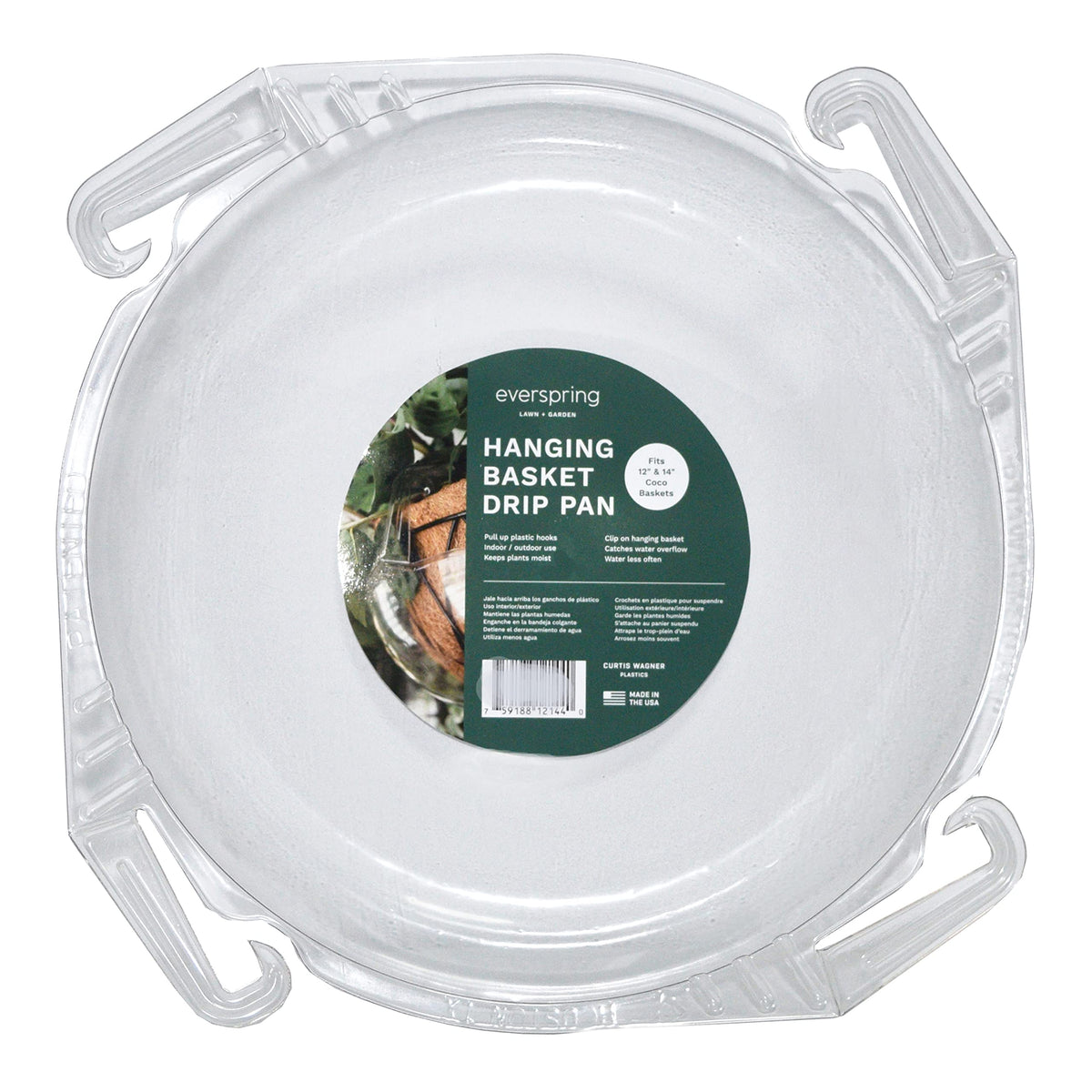 Curtis Wagner Plastics snap-on drip pan installs under baskets from 8 to 14 inches.