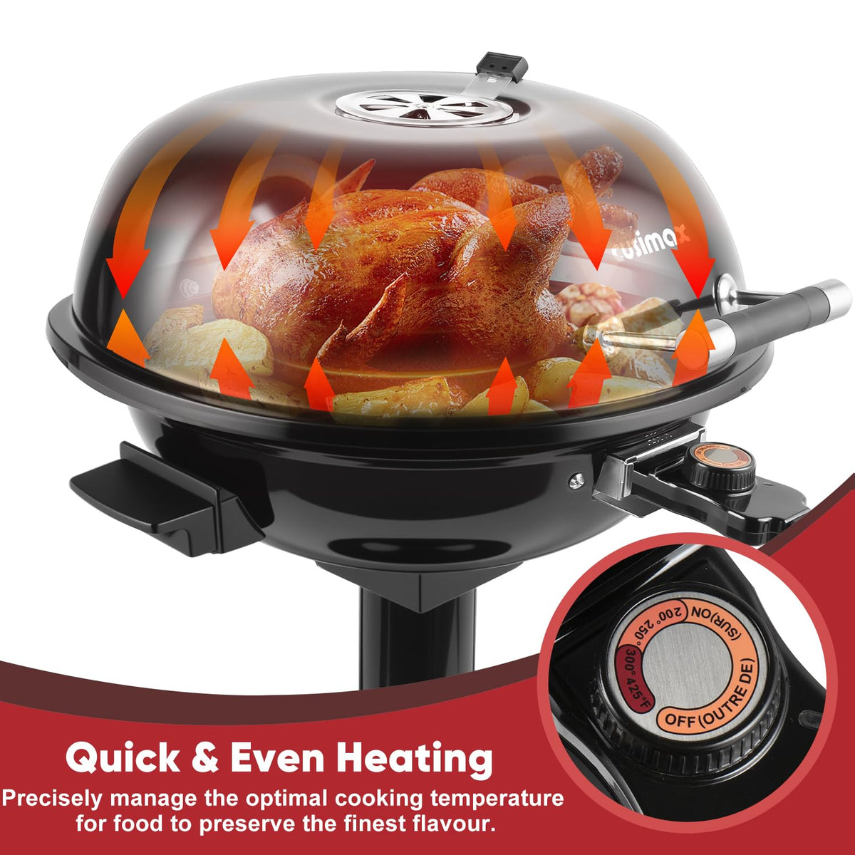 CUSIMAX electric grill removable stand for quick setup in any space.