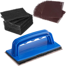 CUSINIUM 31-piece kit with holder shown; keeps hands safe during griddle cleanup.