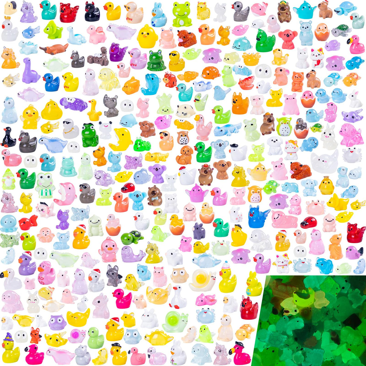 Cuteseven 300pcs glow in the dark mini resin animals for vibrant displays