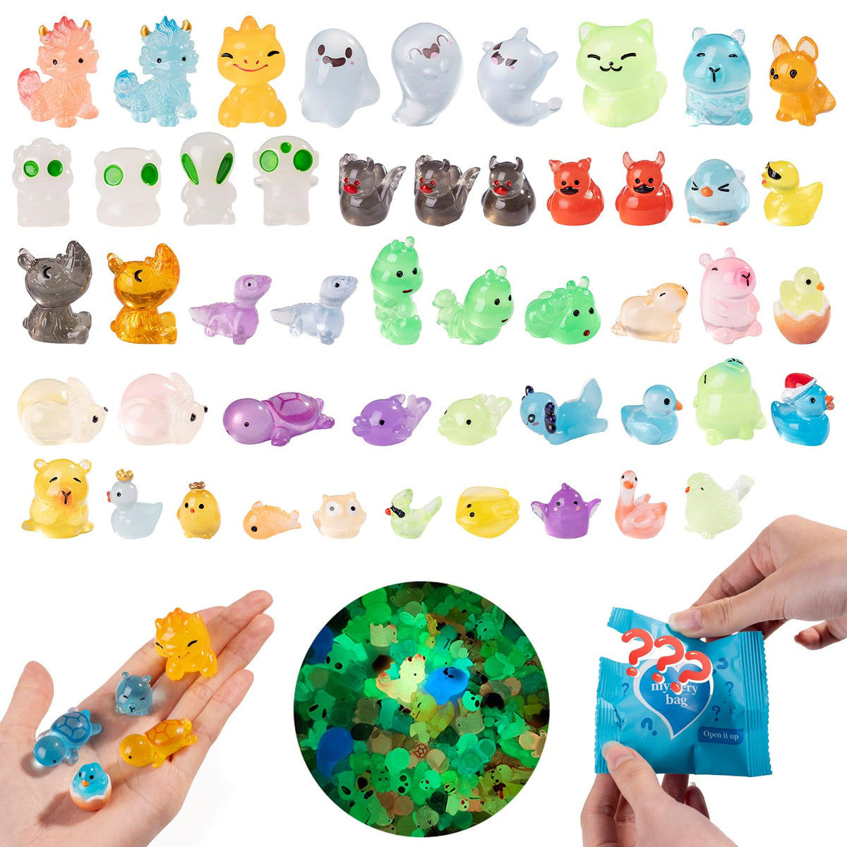 Cuteseven glow mini animal characters in a plush display at night