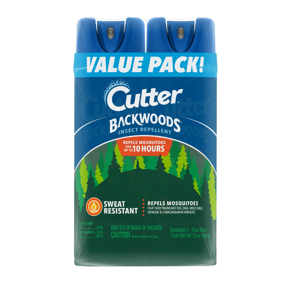 Cutter Backwoods aerosol can repelling mosquitoes for up to 10 hours.
