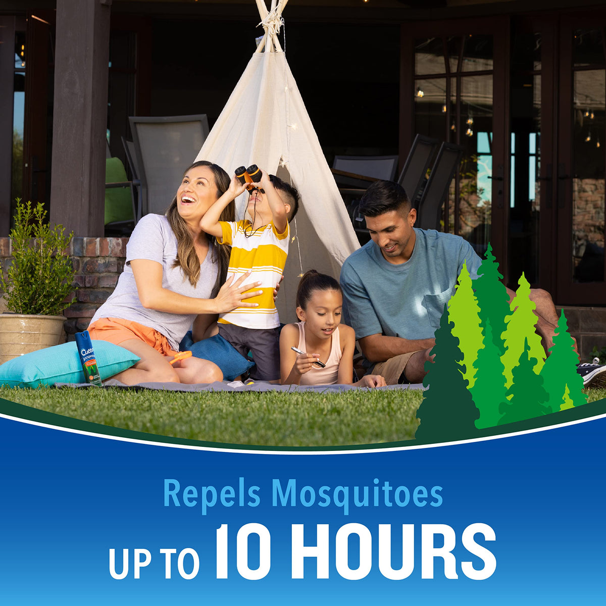 Cutter Backwoods creates a bug barrier against mosquitoes during outdoor camping.