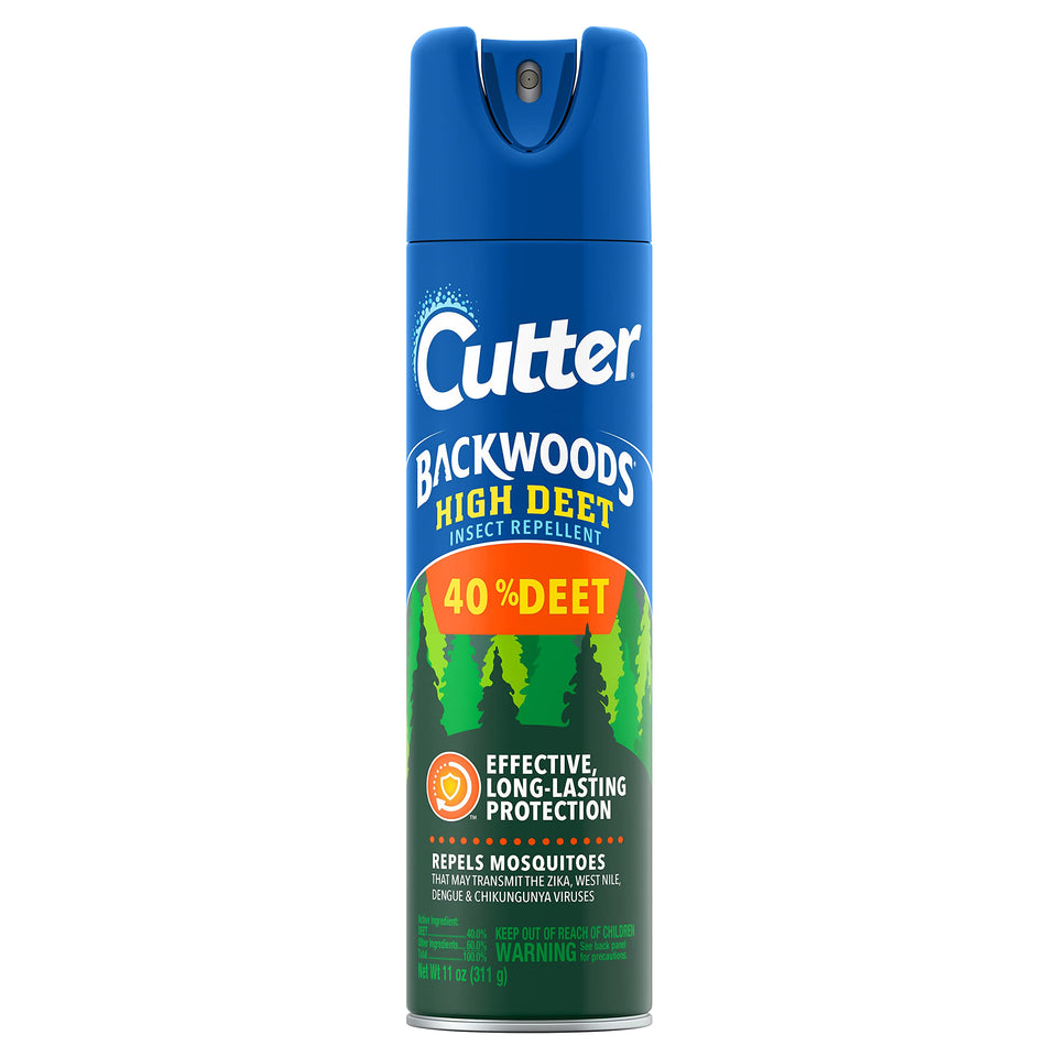 Cutter Backwoods High DEET aerosol 11oz front view for long-lasting outdoor protection.