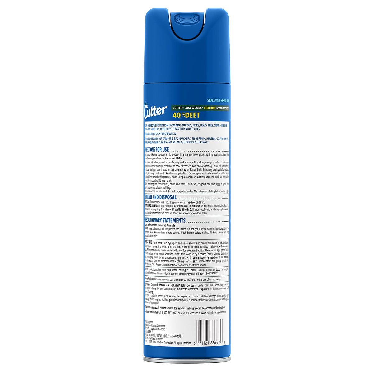 Cutter Backwoods High DEET aerosol spraying action demonstrates quick protection outdoors.