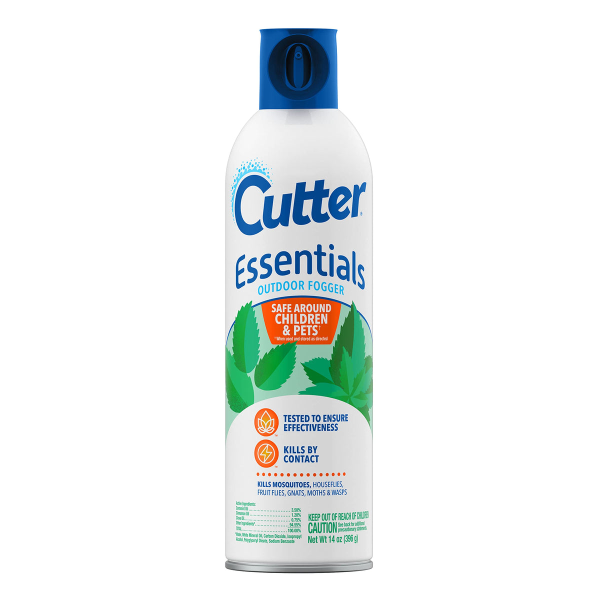 Cutter Essentials Outdoor Fogger bottle ready for backyard use; kills mosquitoes on contact.