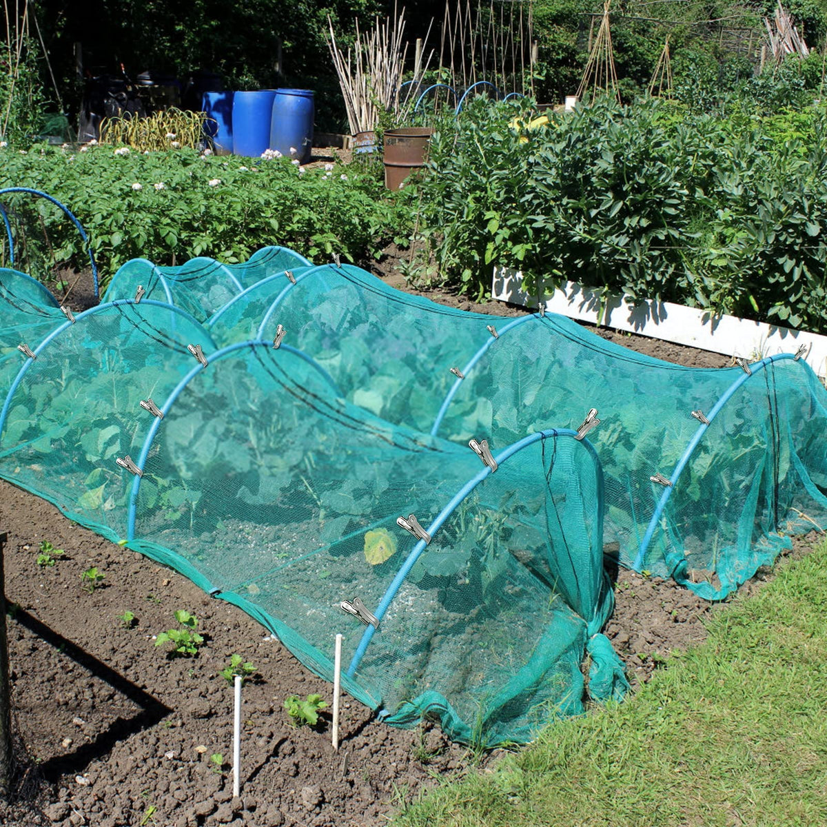 Cuxeedi netting clip keeping plant cover in place during wind