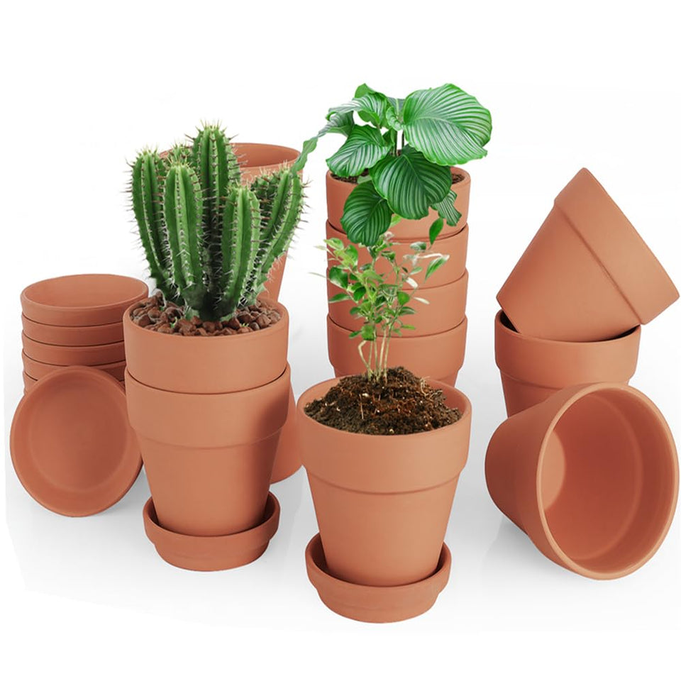 CUZZME 4-inch clay pot with saucer for clean watering and neat indoor setups.