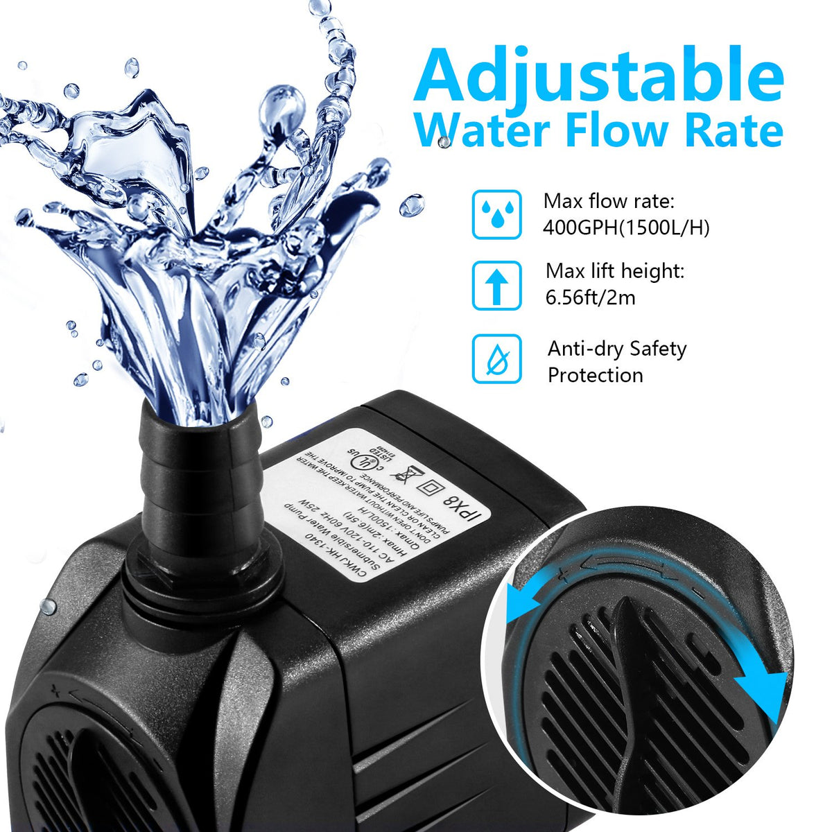 CWKJTOP fountain pump nozzle attachments illustrate multiple flow patterns