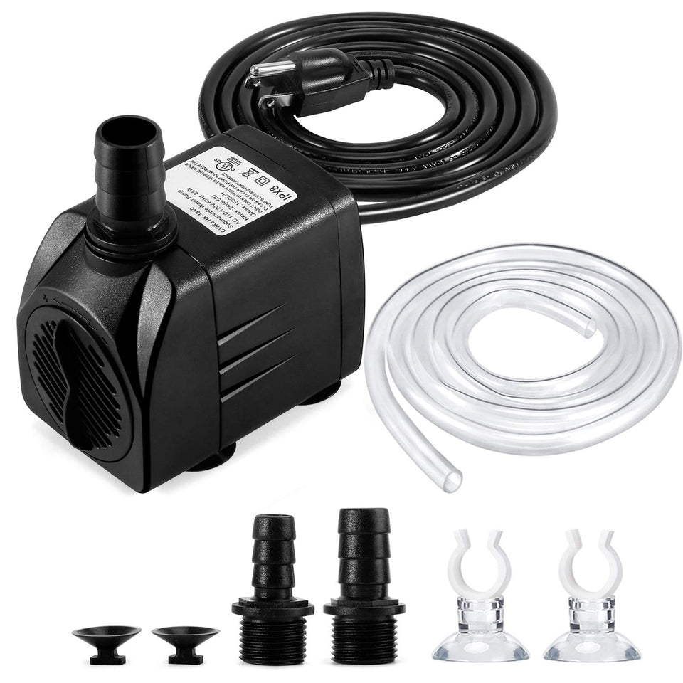 CWKJTOP fountain pump overview shows a compact, quiet submersible design for ponds and tanks