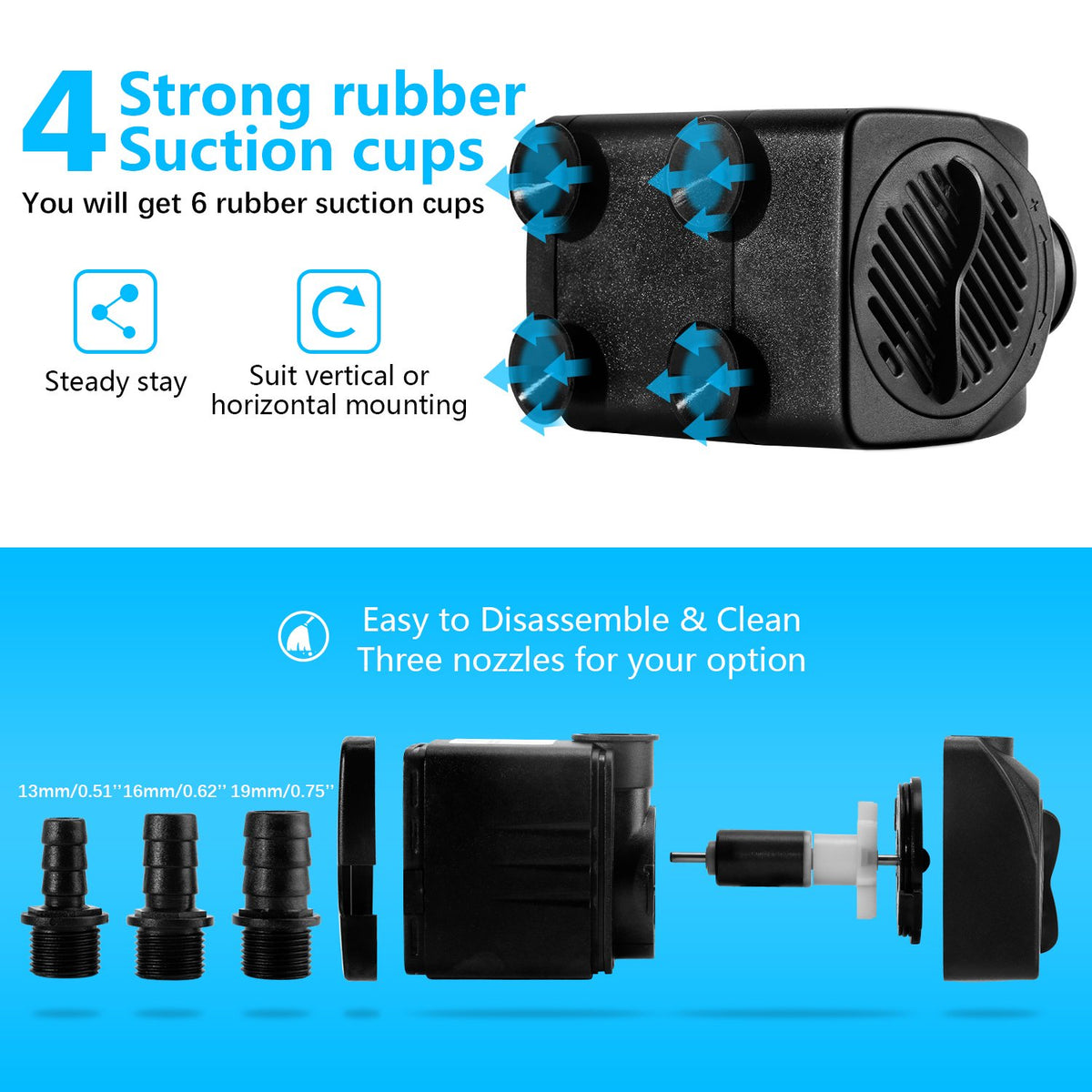 CWKJTOP fountain pump tubing setup displays 6.5 ft tubing for flexible water circulation