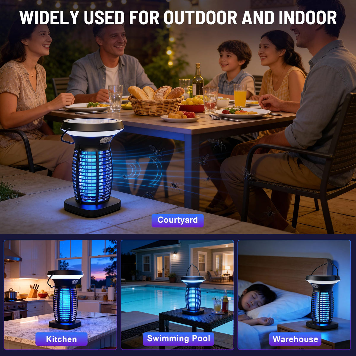 CXBER solar bug zapper dusk-dawn sensor enables automatic operation.