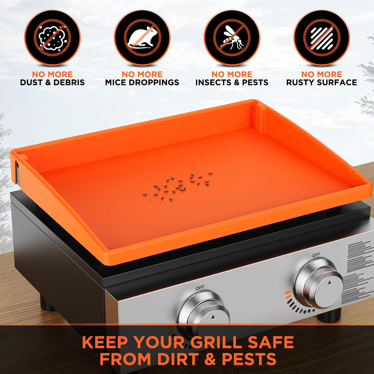 Cxesp raised-edge mat traps debris and moisture for a cleaner grill.