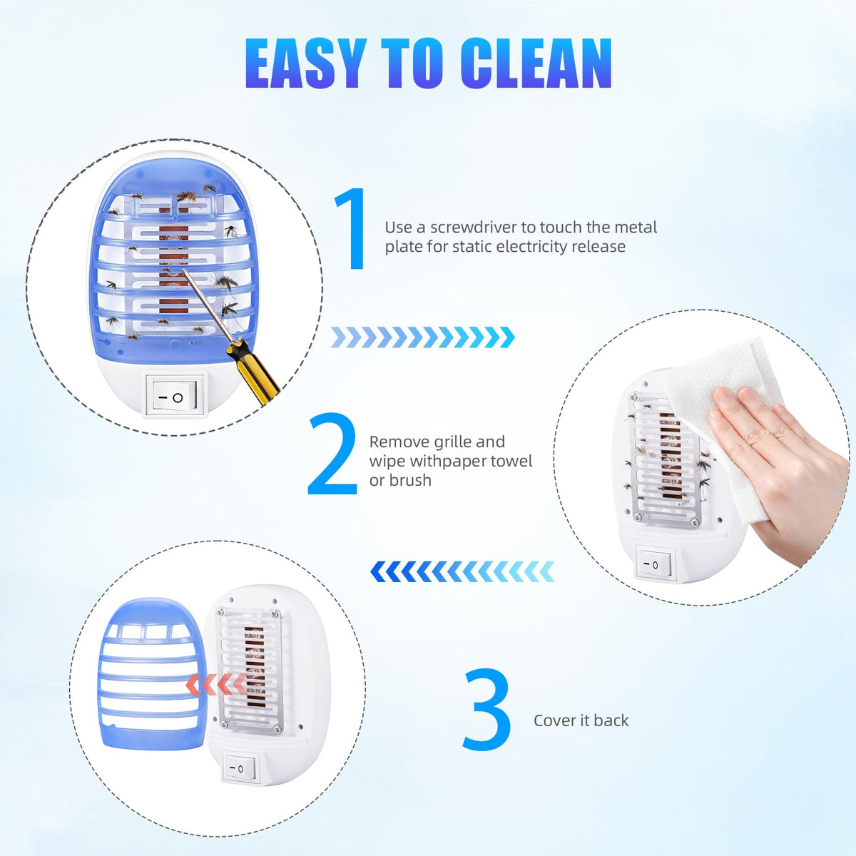 CXIENAOY bug zapper ultra-quiet operation for undisturbed nights.