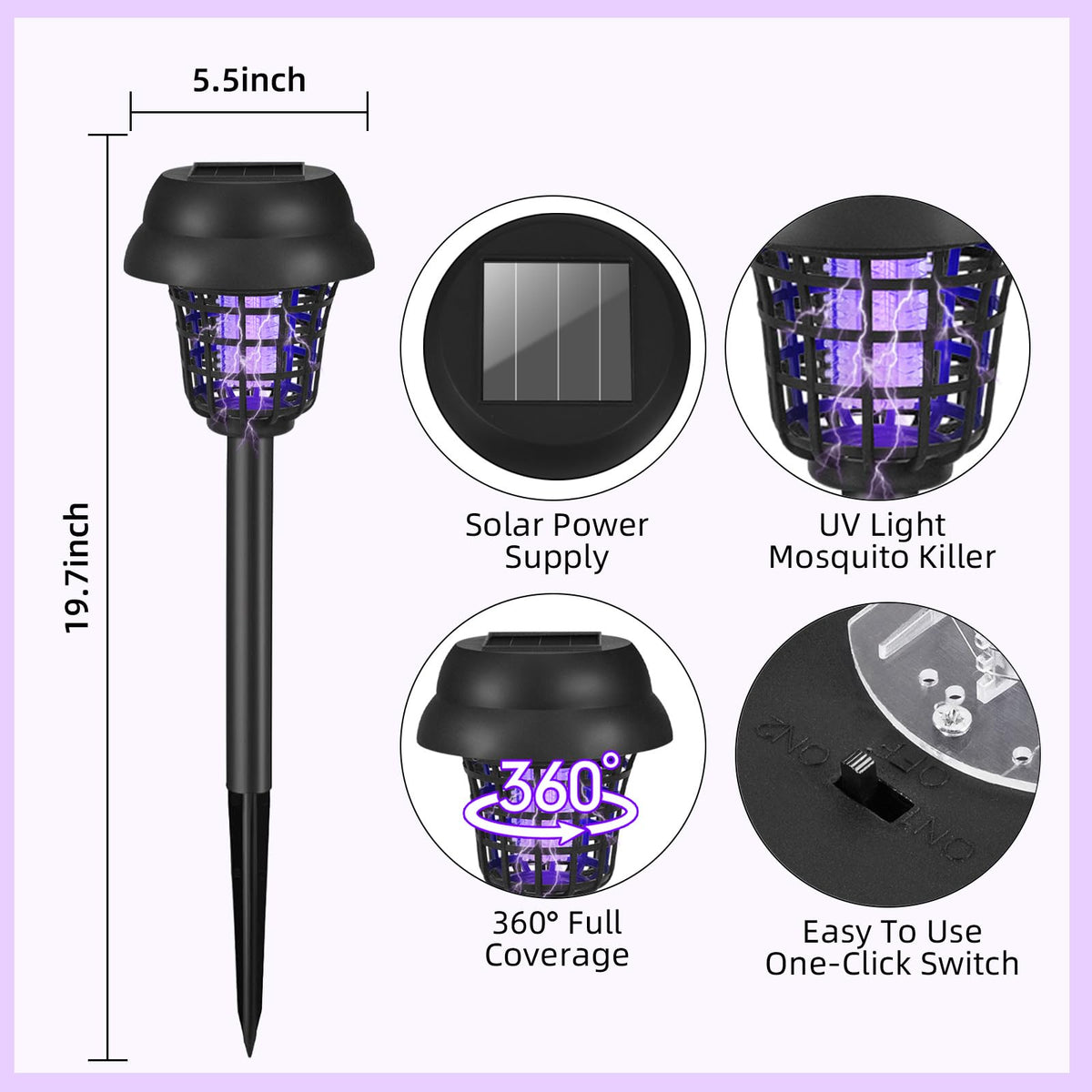 CXIENAOY solar bug zapper outdoor auto-control switches on at dusk for hands-free use