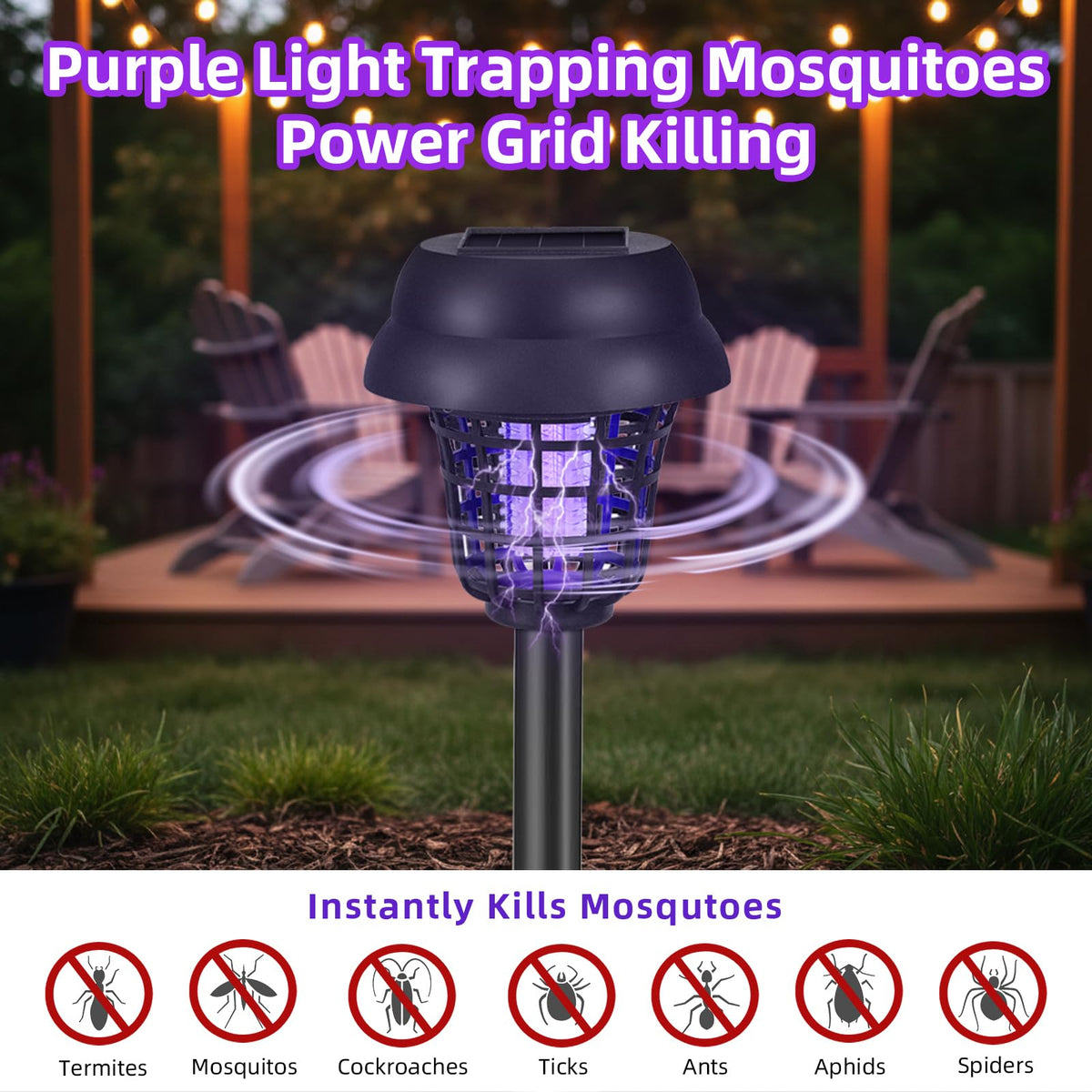 CXIENAOY solar bug zapper outdoor purple light attracts pests at dusk