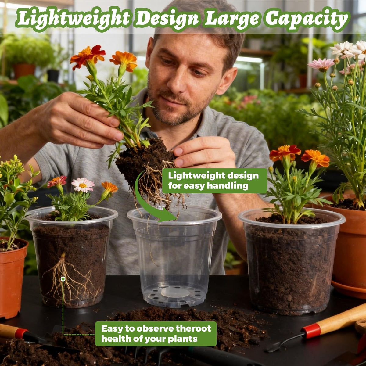 CXIIPOL 10-inch clear pot with drainage for larger plants and vegetables