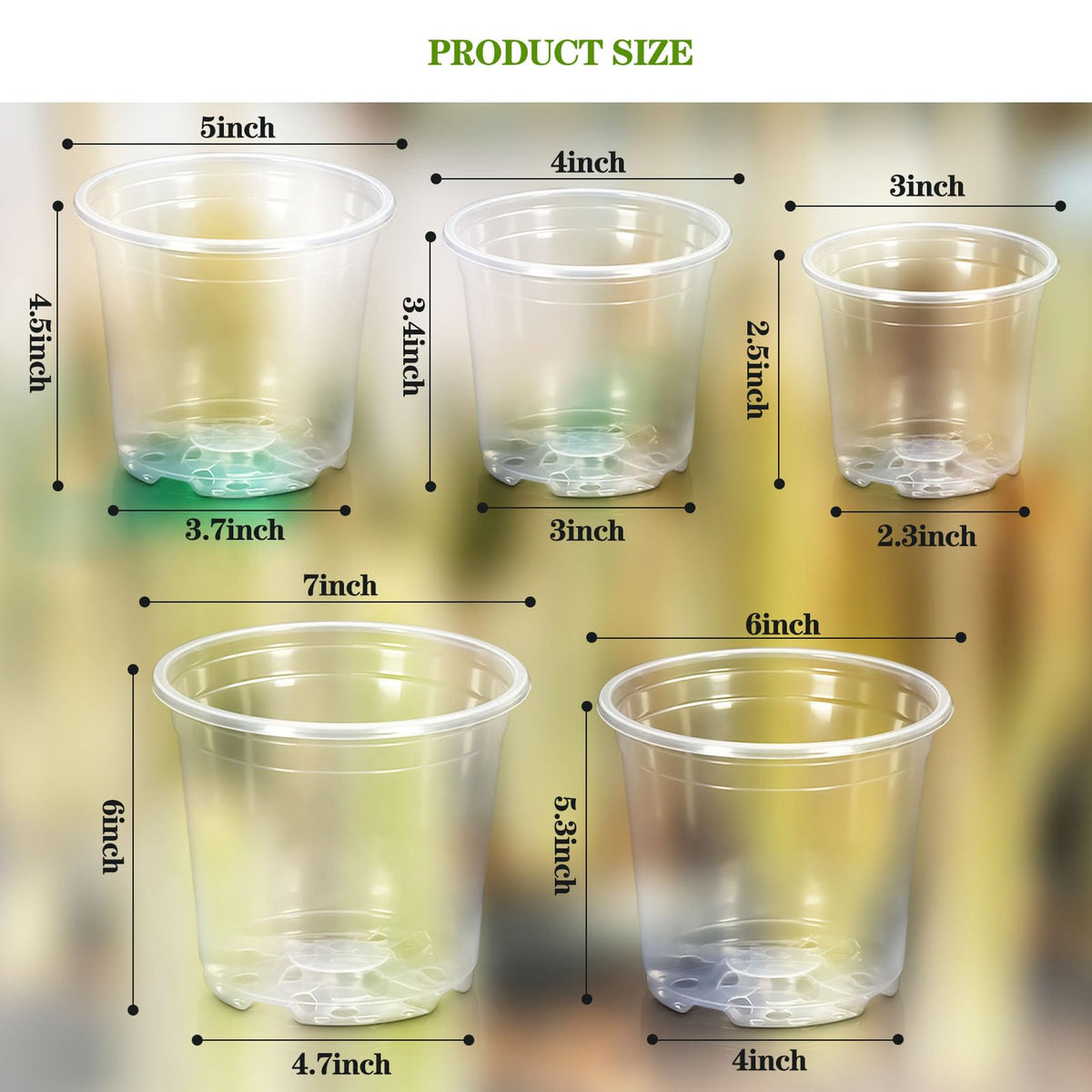 CXIIPOL clear pot 4inch pack with drainage holes for moisture control