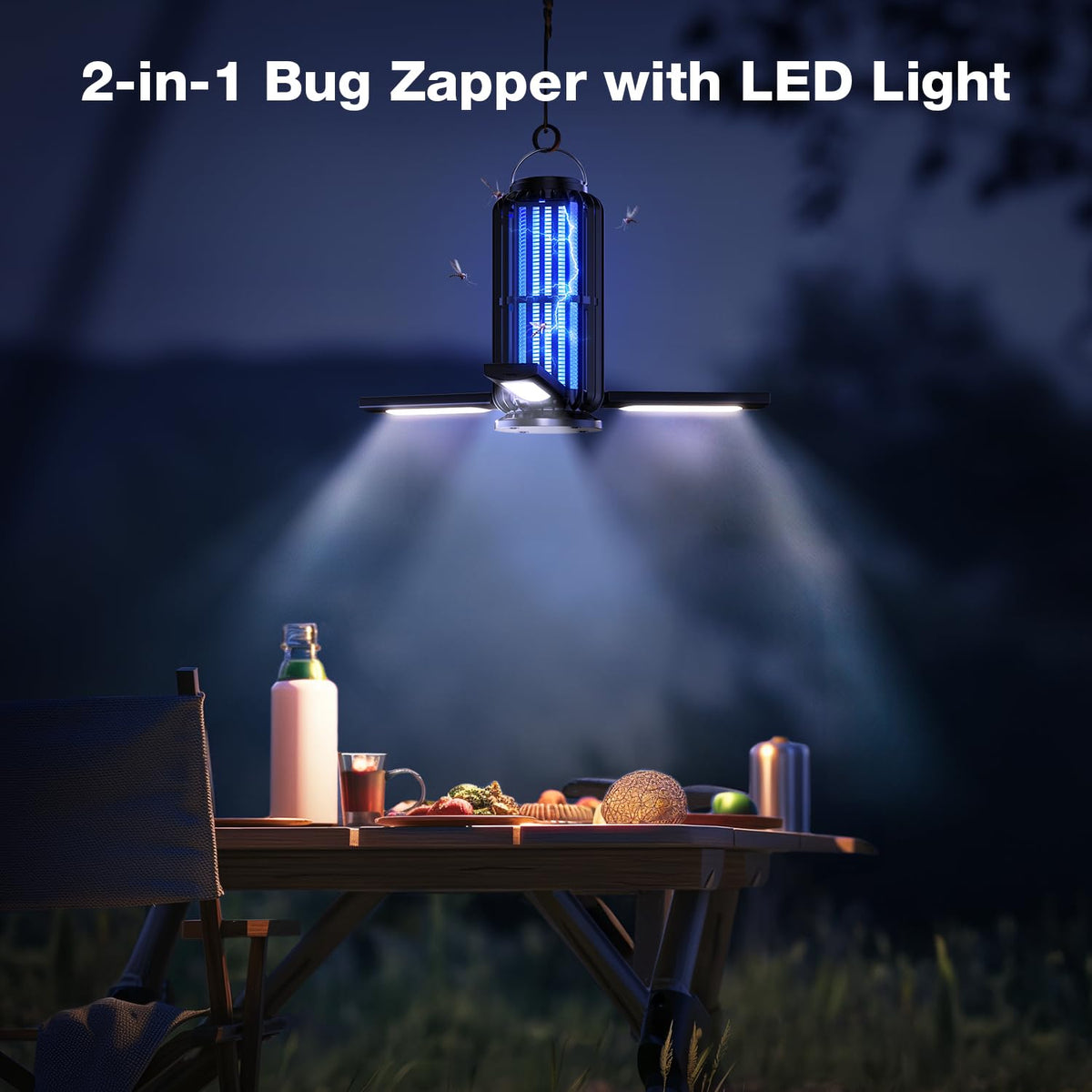 CXRUY Bug Zapper blue UV light attracts flies and mosquitoes.