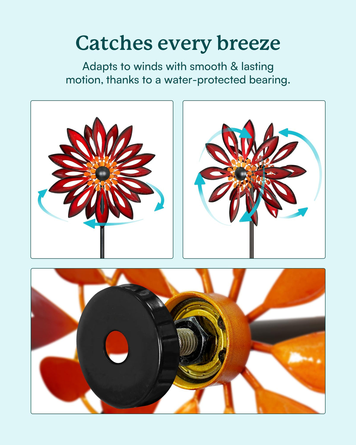 Cyan Oasis wind spinner at 83 inches with adjustable height