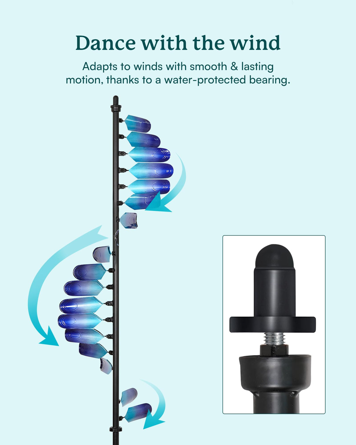Cyan Oasis wind spinner includes clear, easy-to-follow assembly instructions for quick setup