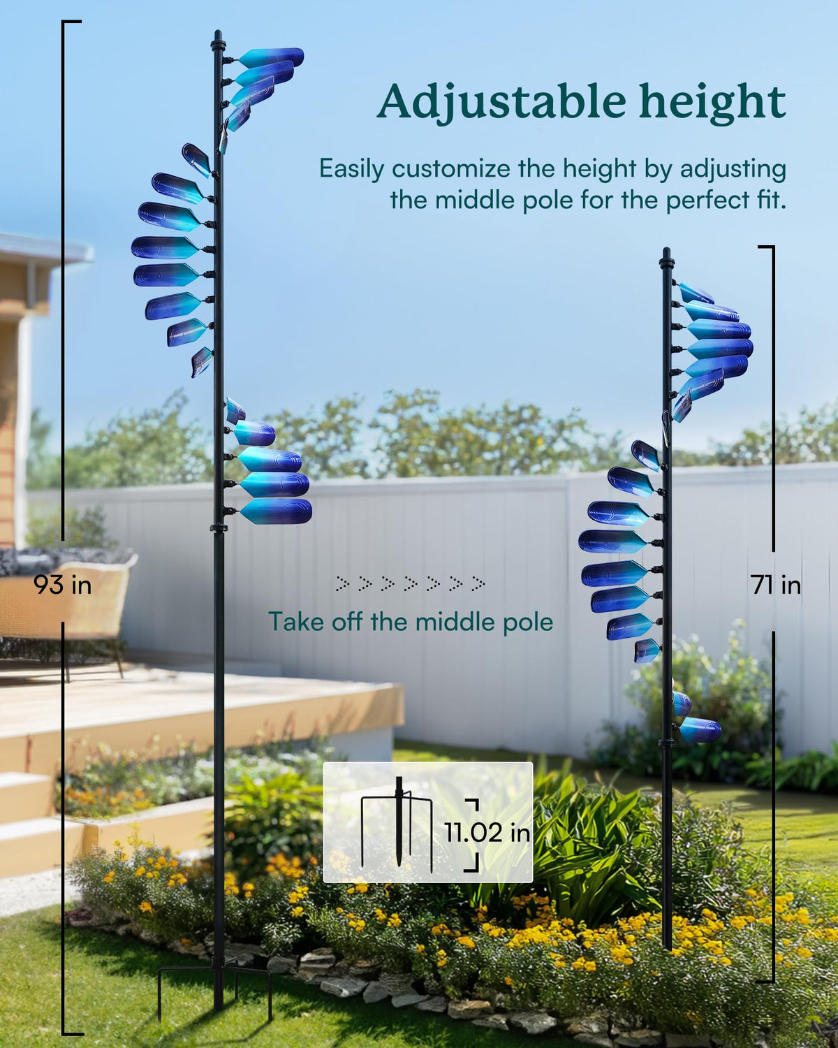 Cyan Oasis wind spinner with rust- and fade-resistant finish for durable outdoor performance