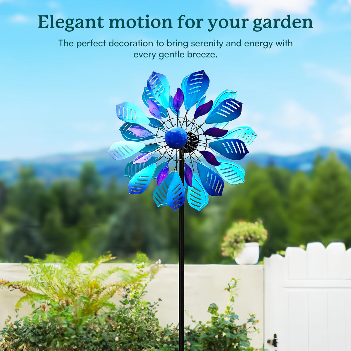 Cyan Oasis Wind Spinner smooth rotation achieved by precision bearings.
