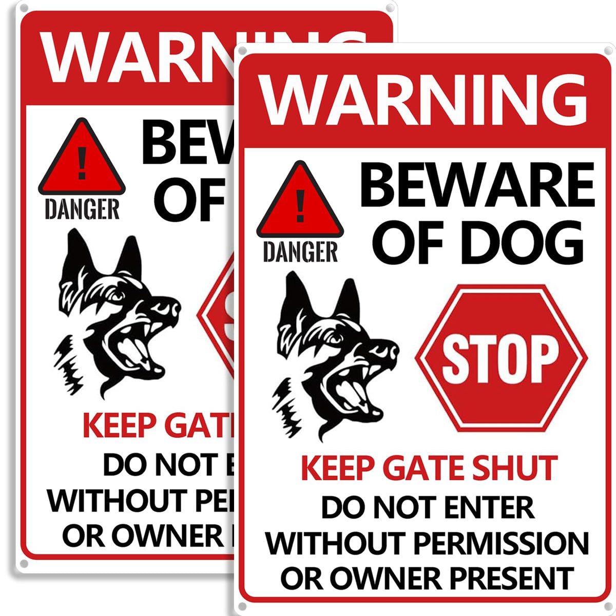 CyanLime Beware of Dog Sign 2PCS front view, high visibility for yard or gate.