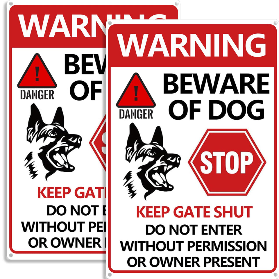 CyanLime Beware of Dog Sign 2PCS front view, high visibility for yard or gate.