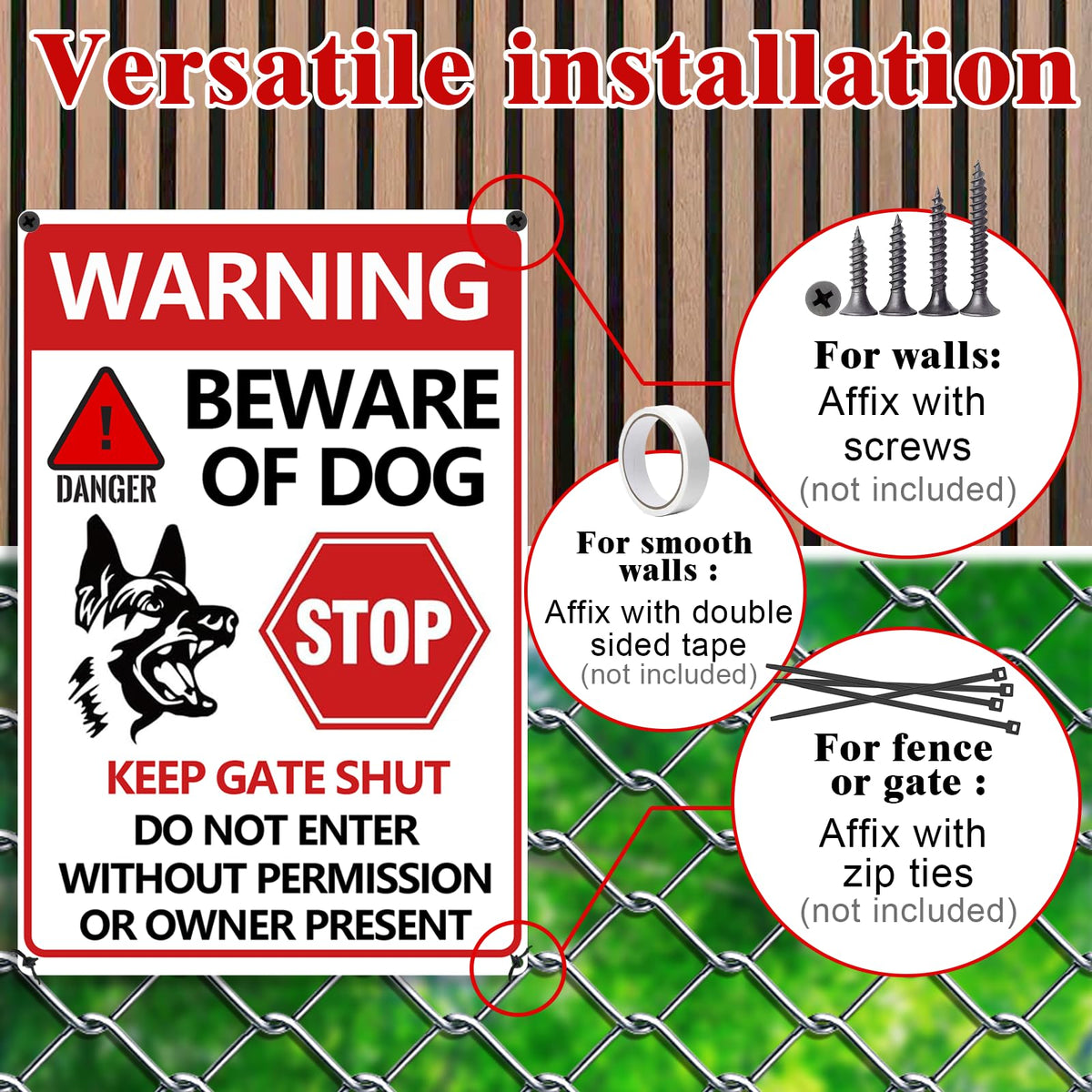 CyanLime Beware of Dog Sign 2PCS garden yard placement example.