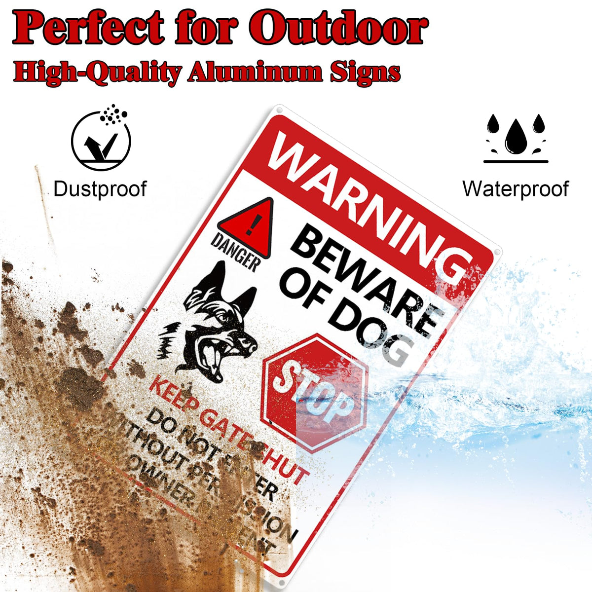 CyanLime Beware of Dog Sign 2PCS installation holes, easy mounting options.