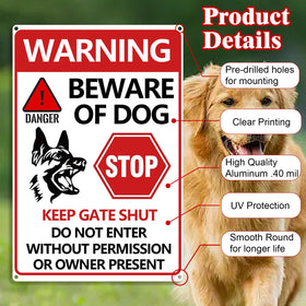 CyanLime Beware of Dog Sign 2PCS side view, durable metal design.