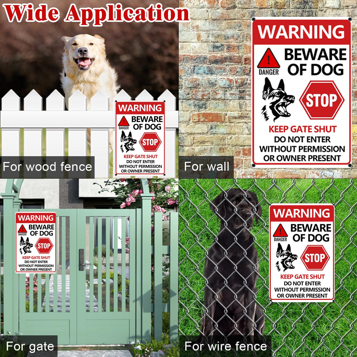 CyanLime Beware of Dog Sign 2PCS wall decor for fence or window.