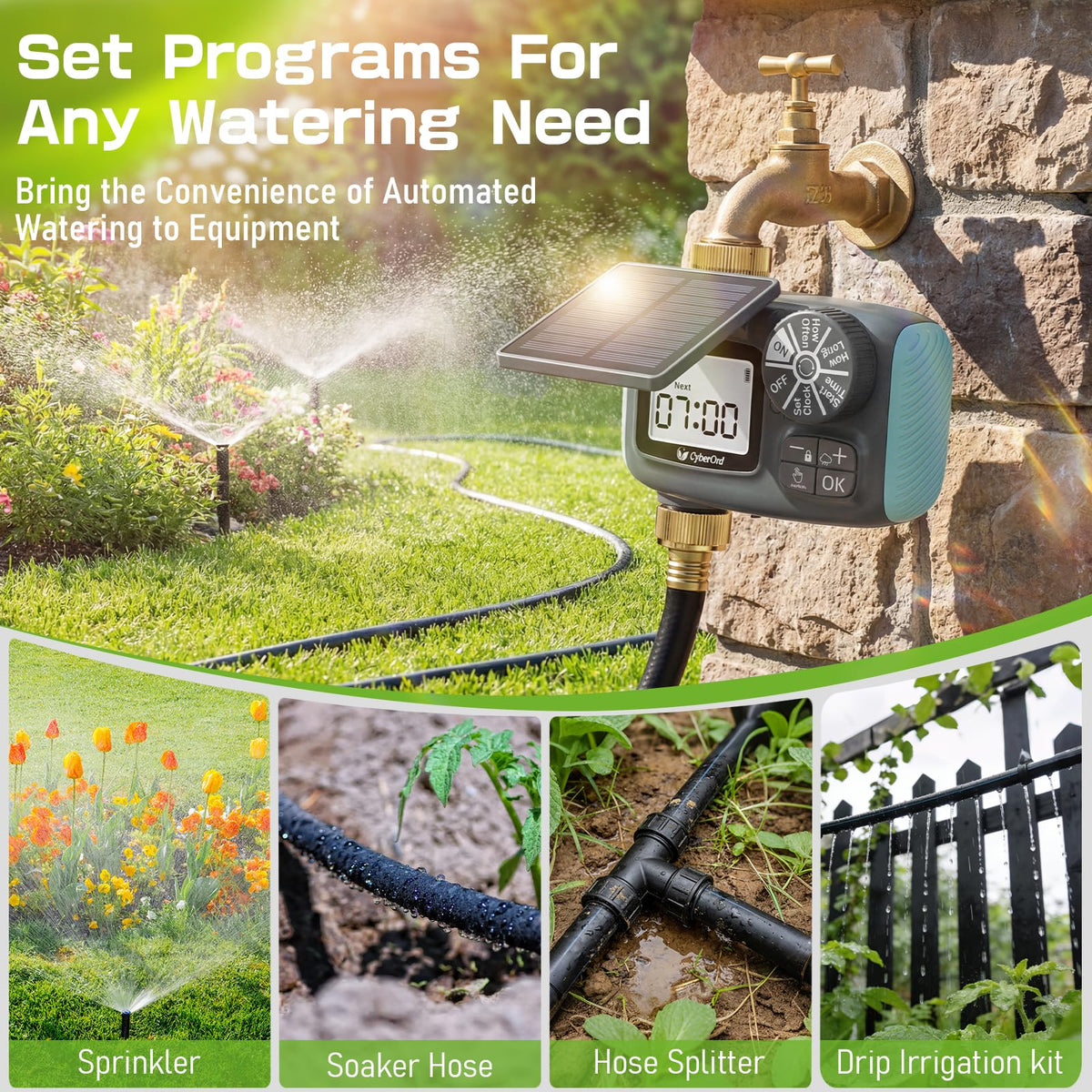 CyberOrd digital irrigation suitable for yard, lawn, and garden.
