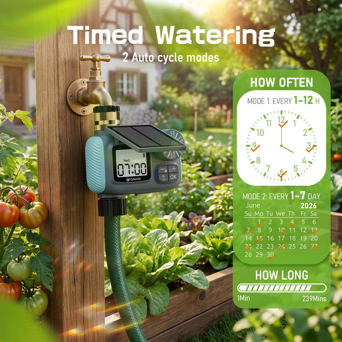 CyberOrd rain delay mode pauses watering to protect plants.