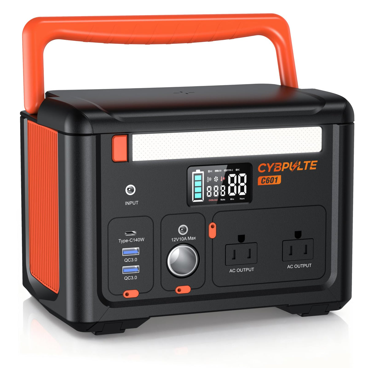CYBPULTE C601 front view showing compact portable power station for easy transport