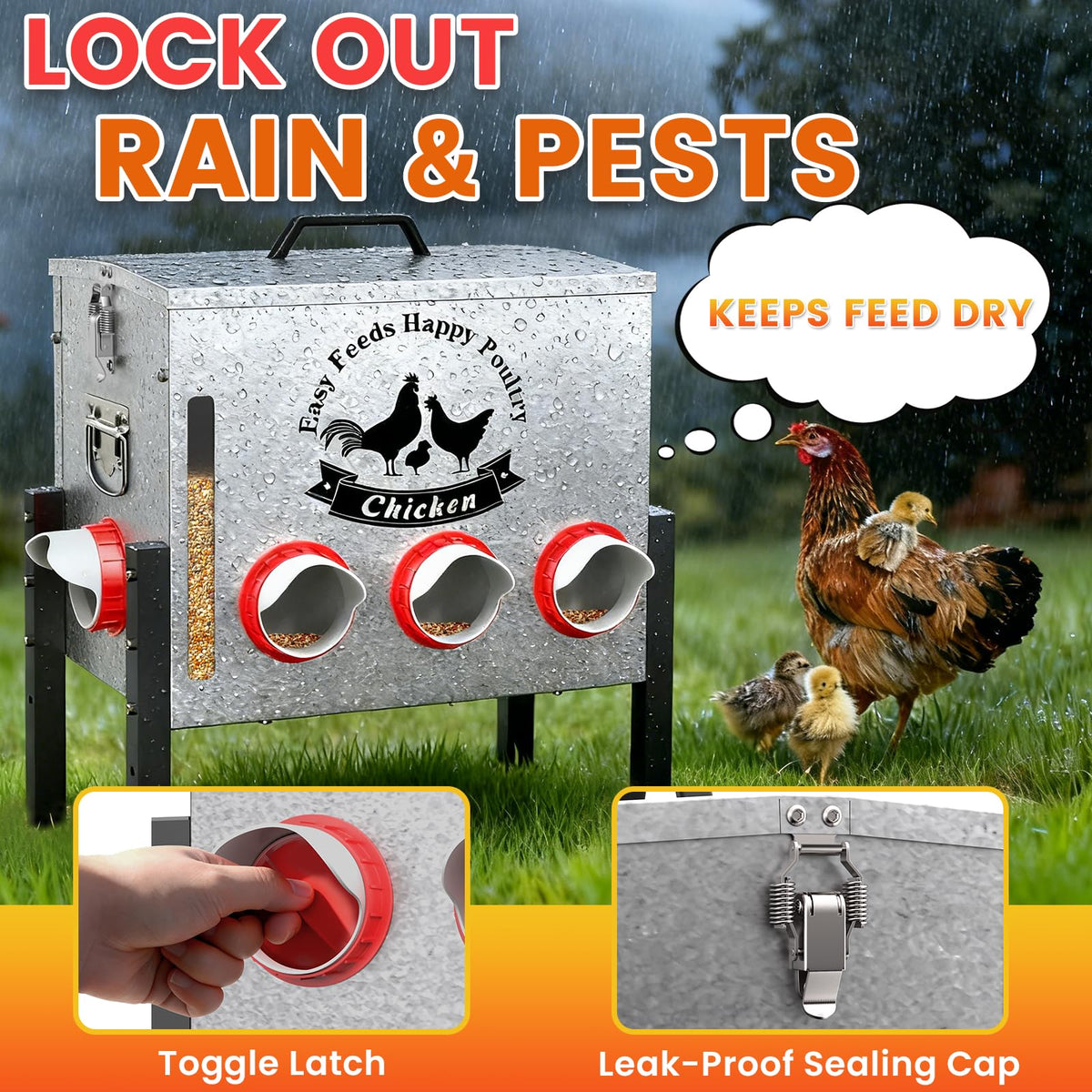 Cybrasc adjustable legs keep the feeder stable across flock sizes.
