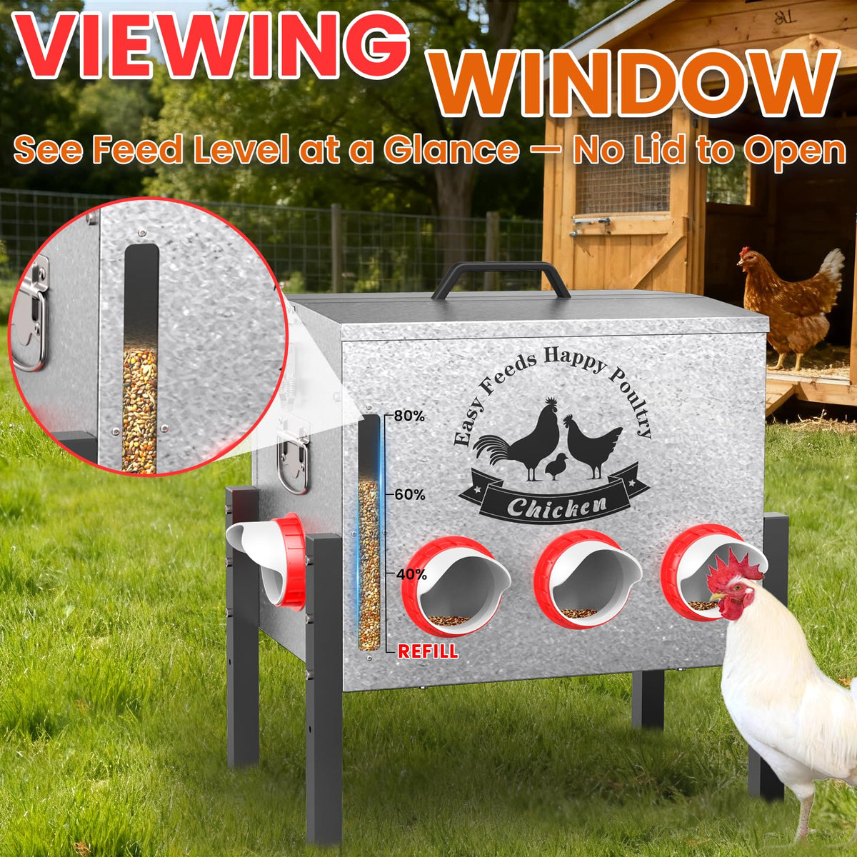 Cybrasc no-spill design prevents waste while chickens eat.