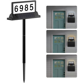 Cybrasc solar address sign with dual-sided LED for clear nighttime visibility from the street.