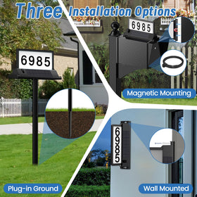 Cybrasc solar address sign dusk-to-dawn sensor automatically lights at night.