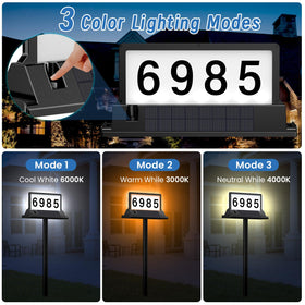 Cybrasc solar address sign with ground stake for versatile outdoor placement.