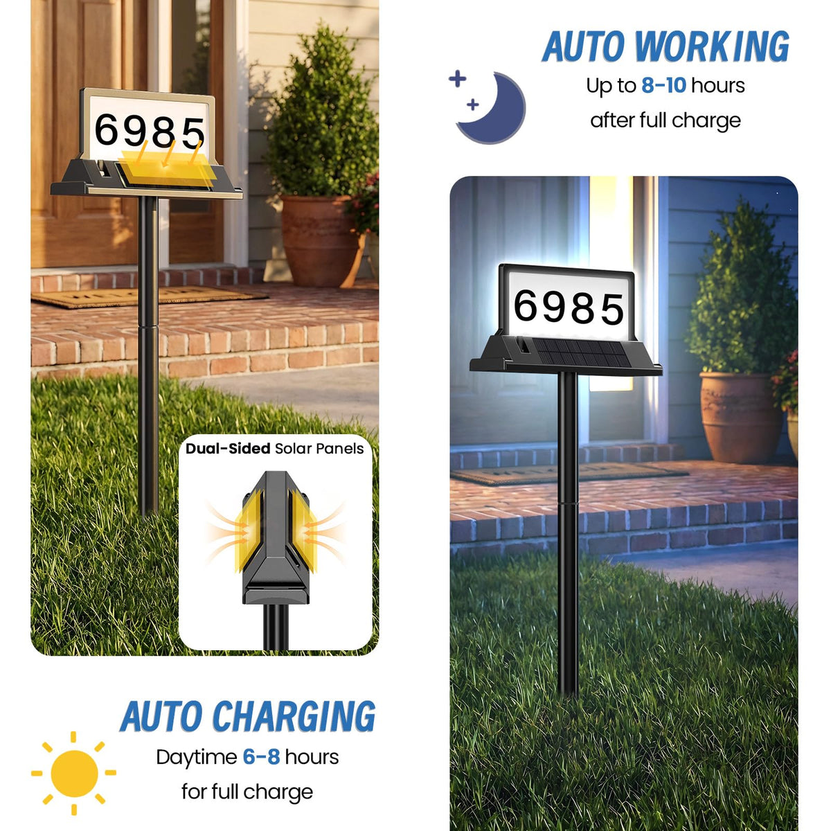 Cybrasc solar address sign wall mount option with expansion screws for flexible mounting.