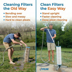 CYCLONE FILTER CLEANER spinning system rotates a filter for even pleat cleaning