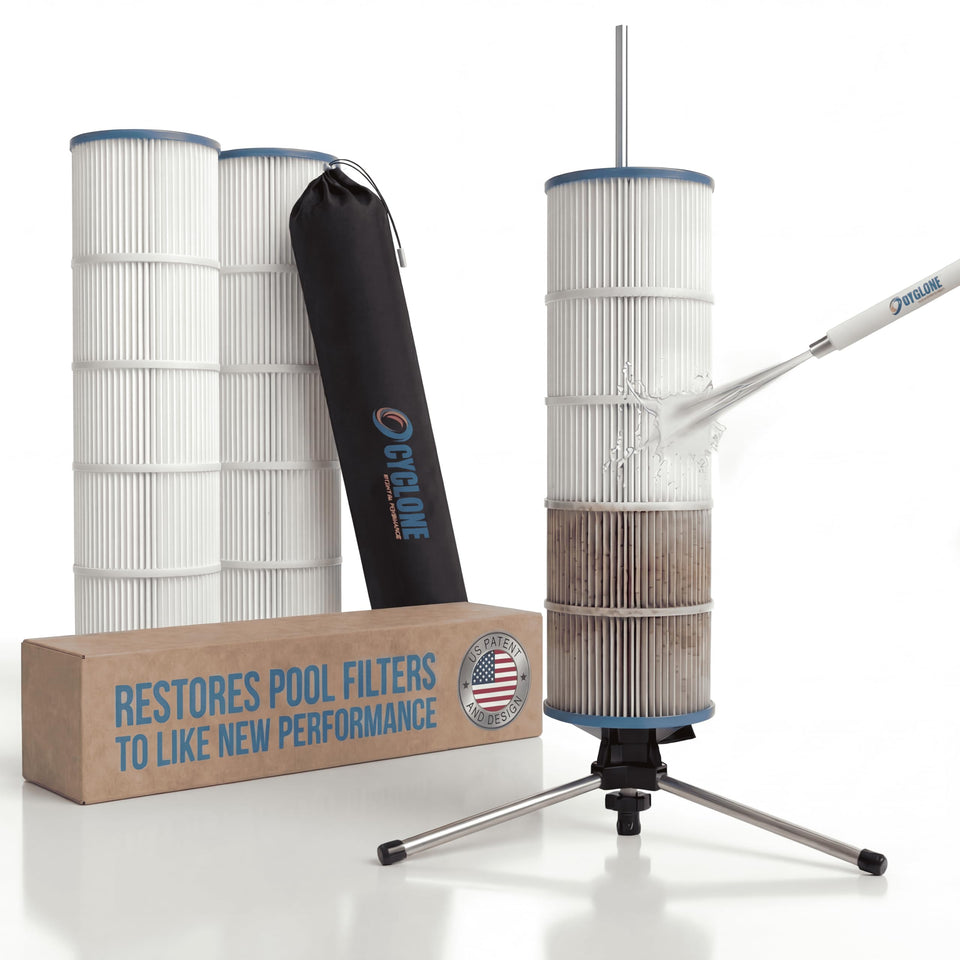 CYCLONE FILTER CLEANER on its stand ready to clean cartridge filters efficiently
