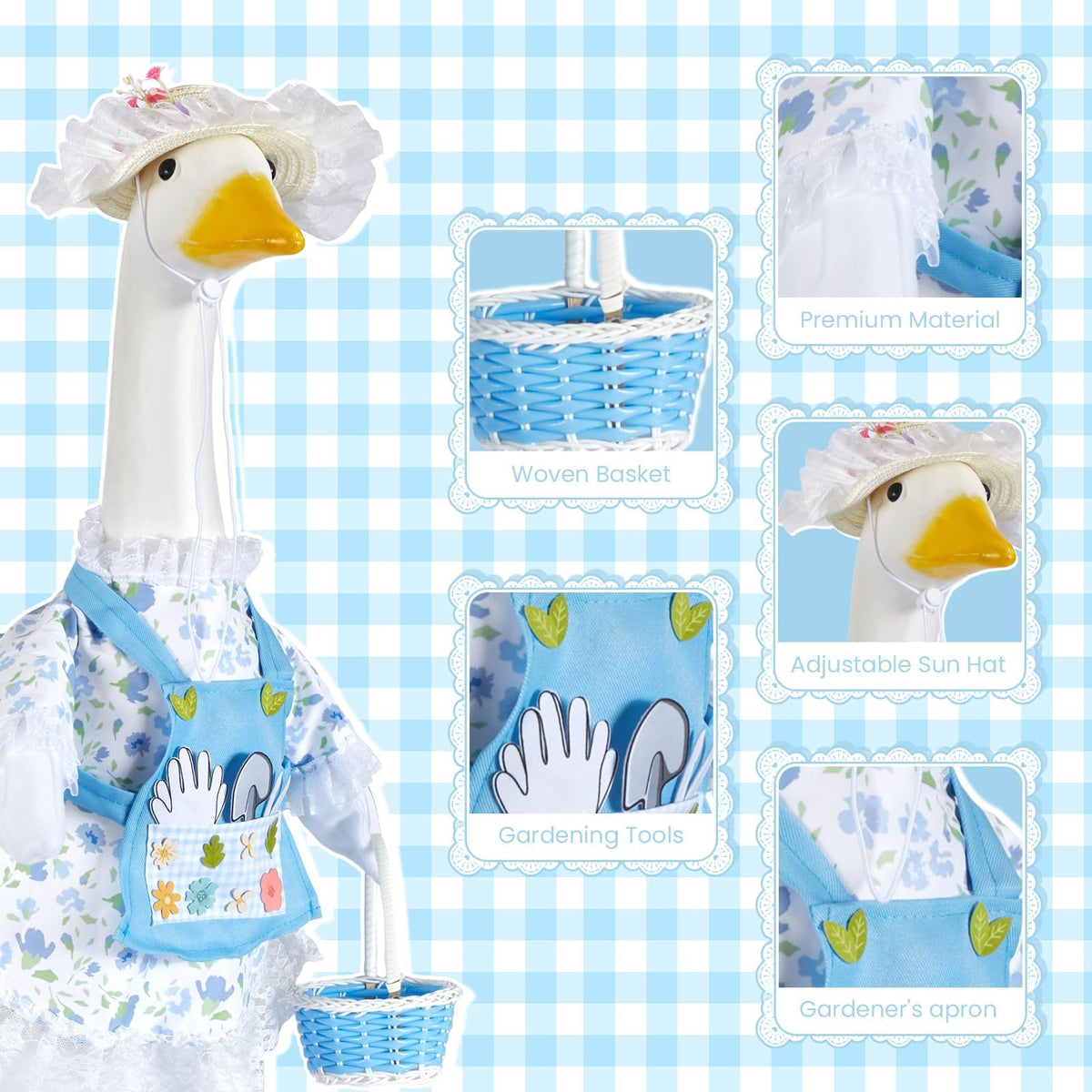 Cylanta floral dress on goose brightens outdoor decor with color