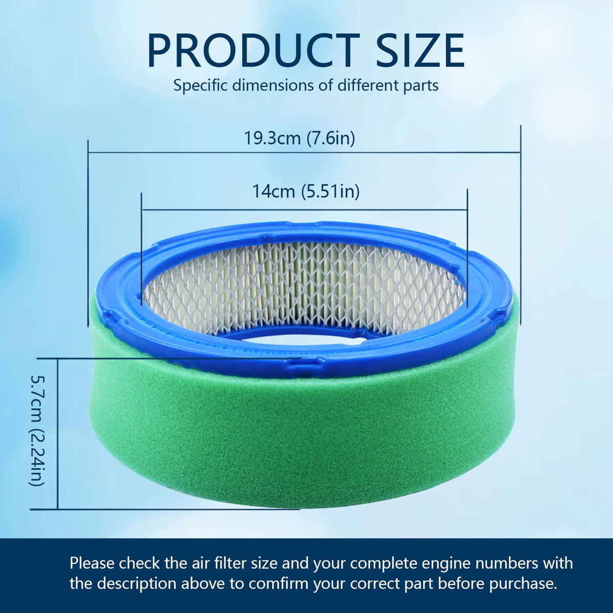 Cyleto air filter side view highlights compact size for Vanguard V-Twin fits.
