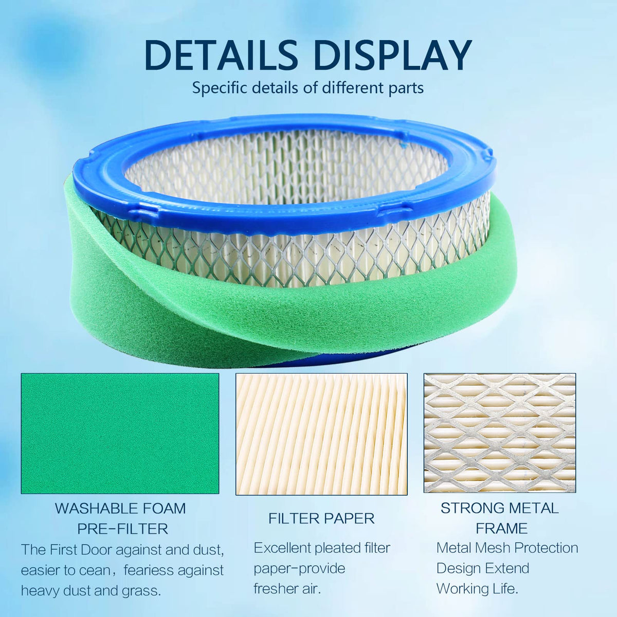 Cyleto air filter with pre-filter front shows layered protection against dust.