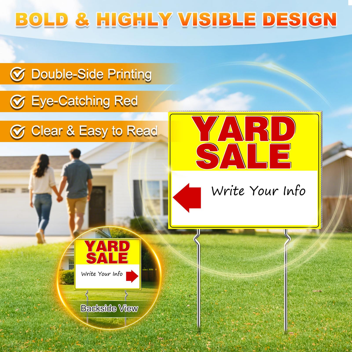 Cyrico double-sided yard sale sign offers visibility from both directions